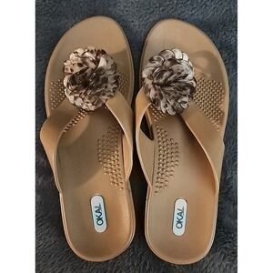Women's Oka B Flip Flop Sandals Copper Shell Flower Embellishments Sz ML 8-9‎